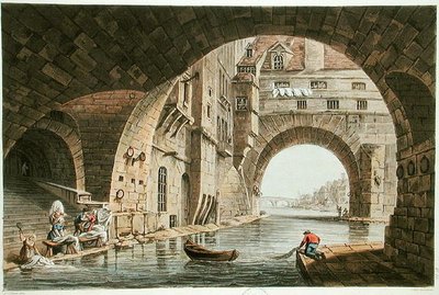 De Wasplaats van het Hotel-Dieu en de Pont de la Tournelle, gegraveerd door I. Hill, 1810 door John Claude after Nattes