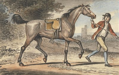 Staljongen die een Dravend Paard leidt in een Landschap met een Kasteeltoren door John Collet