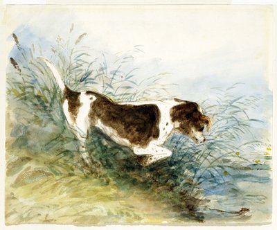 Een hond die een rat in het water bekijkt, geschilderd 1831 door John Constable