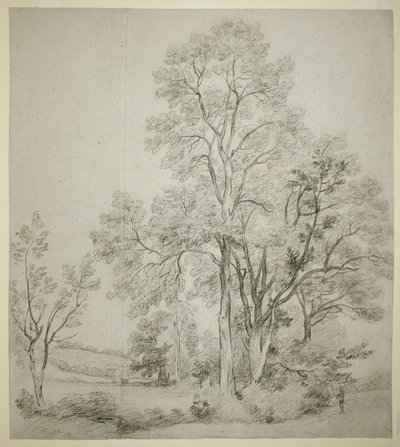 Een rij iepen (recto); Een studie van East Bergholt met de kerk (verso) door John Constable