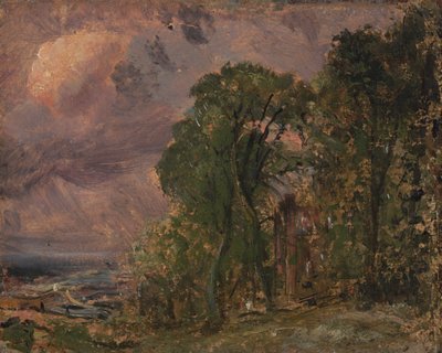 Een uitzicht op Hampstead met stormachtig weer door John Constable