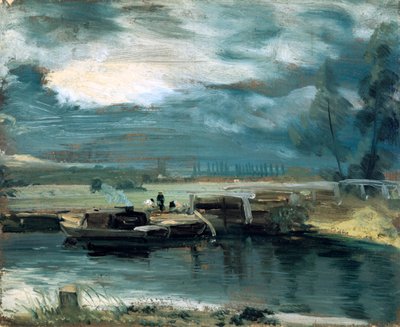 Aken op de Stour, met Dedham kerk in de verte, 1811 door John Constable
