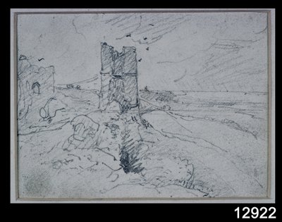 Huisjes op een hoge oever, 1834 door John Constable