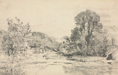 Landschap met bomen rond een vijver door John Constable