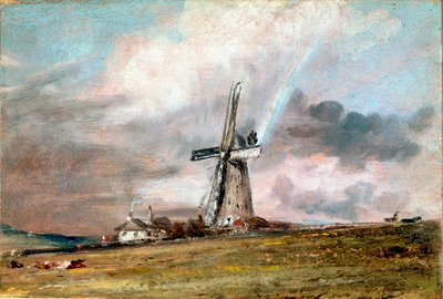 Windmolen, Huizen en Regenboog door John Constable