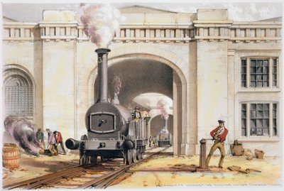 Ingang van het locomotiefhuis, Camden Town, Londen door John Cooke Bourne