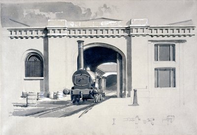 Locomotief Machinehuis, Camden Town, 1839 door John Cooke Bourne