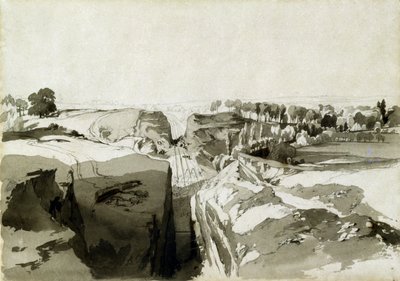 Uitzicht vanaf de top van de tunnel, Linslade, Buckinghamshire, 12 oktober 1837 door John Cooke Bourne