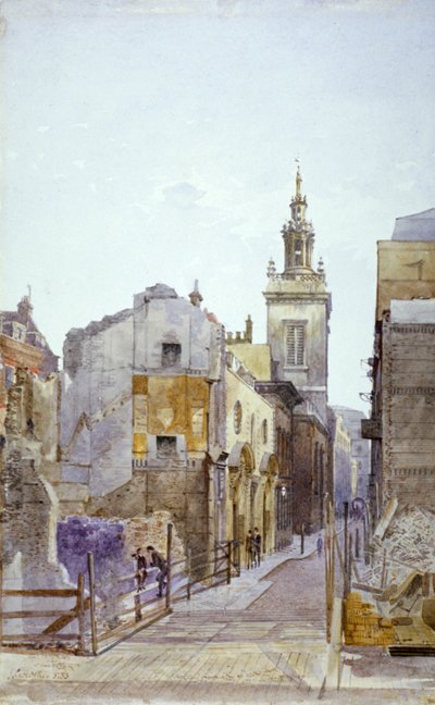 College Hill en de Kerk van St Michael Paternoster Royal, City of London, 1883 door John Crowther