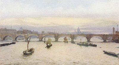 Verloren Londen: Waterloo Bridge vanaf Charing Cross Railway Bridge door John Crowther