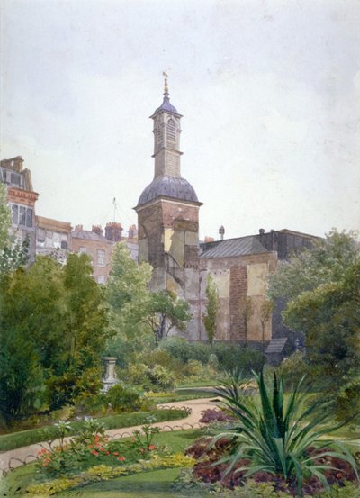 De toren van de kerk van St Botolph, Aldersgate, City of London, 1886 door John Crowther