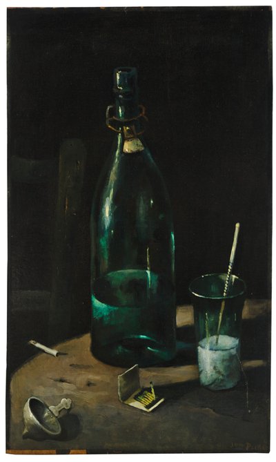 Stilleven met fles en glas door John Decker