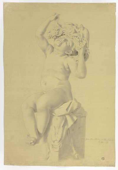 Antiek standbeeld van zittende putto met masker van Silenus door John Downman