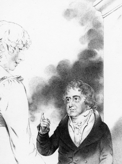 Graaf Jozef Boruwlaski met de dochter van de kunstenaar, Isabella Chloe Downman, gegraveerd door William Thomas Fry, 1821 door John Downman