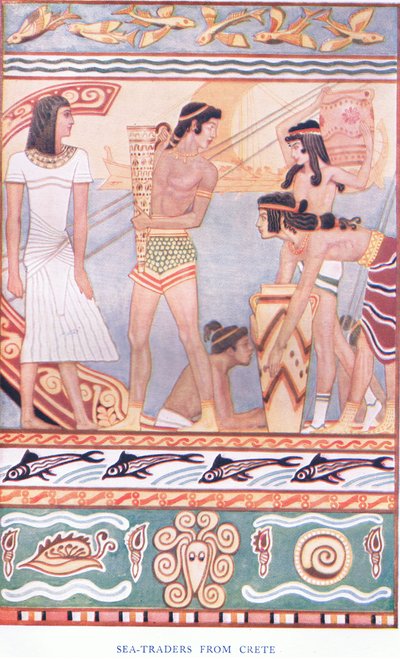 Zeehandelaren uit Kreta, illustratie uit Myths of Crete and Pre-Hellenic Europe, uitgegeven door de Gresham Publishing Company Limited 1920s door John Duncan