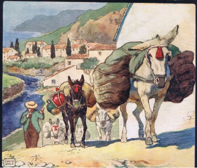 Muilezels op een Spaanse pas, illustratie uit 