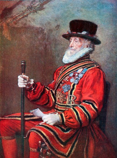 Een Yeoman van de wacht (kleurenlitho) door John Everett (after) Millais