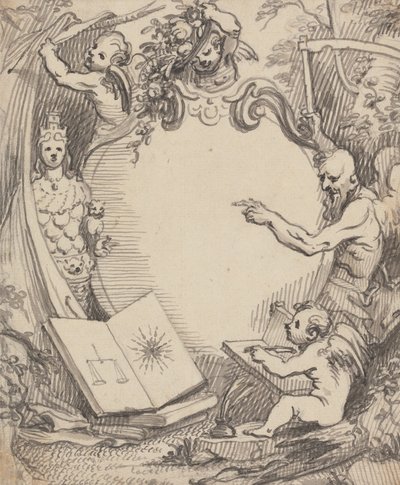 Ontwerp voor een Frontispice - Cupido die de Natuur Bestudeert door John Fayram