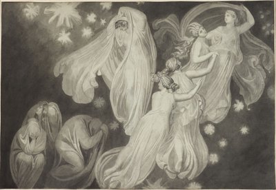 Engelen begeleiden een ziel naar de hemel door John Flaxman