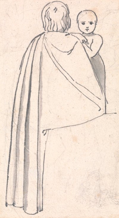 Achteraanzicht van een Vrouw met Kind die Over Haar Schouder Kijkt door John Flaxman
