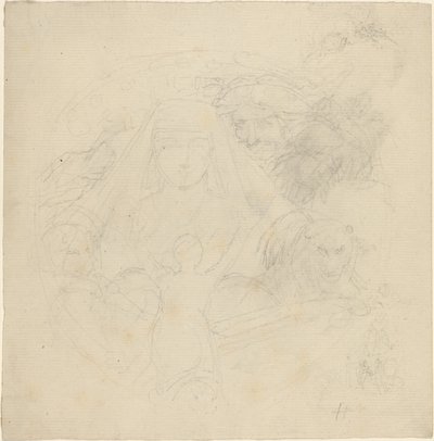 Figuur van Achteren Gezien die Bidt tot een Verschijning van een Hoofd met Leeuwen Eronder door John Flaxman