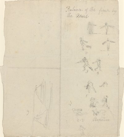 Figuren die balans en perspectief illustreren (recto) door John Flaxman
