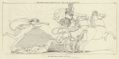 Hectors lichaam gesleept achter de wagen van Achilles door John Flaxman