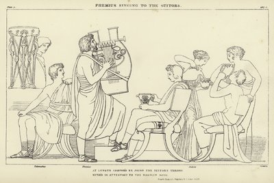Phemius zingt voor de vrijers door John Flaxman
