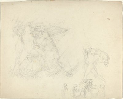 Blad met studies, waaronder een man die vecht met een centaur door John Flaxman