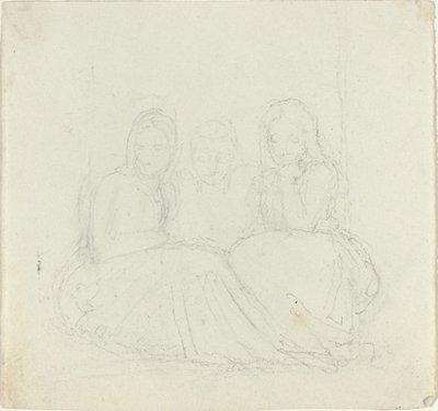 Drie zittende vrouwelijke figuren door John Flaxman