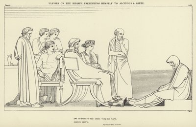 Ulysses op de Haard presenteert zichzelf aan Alcinous en Arete door John Flaxman