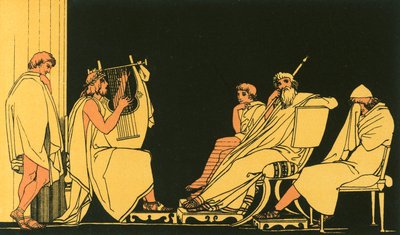 Ulysses huilt bij het lied van Demodocus door John Flaxman