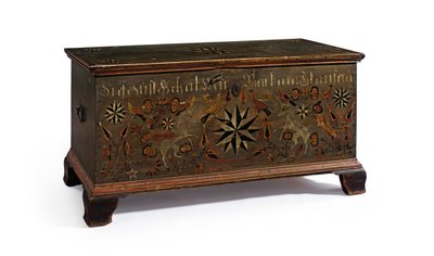 Versierde dekenkist gemaakt voor Barbara Stauffer, Rapho Township, Lancaster County, Pennsylvania, VS, 1799 door John Flory