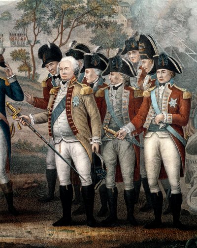 Britse officieren Tarleton, Cornwallis, Abercrombie, O