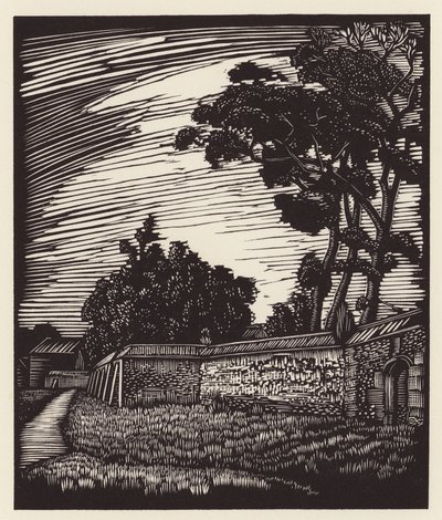 Cambridge: Peterhouse Wall, Coe Fen (houtsnede) door John Frederick Greenwood