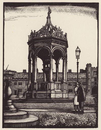 Cambridge: Trinity Fountain (houtsnede) door John Frederick Greenwood