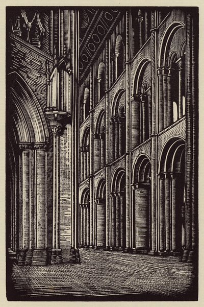 Kathedraal van Ely: Het schip in westelijke richting (houtsnede) door John Frederick Greenwood