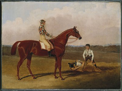Barefoot, het renpaard, met een jockey en een stalknecht, 1835 door John Frederick Herring Senior