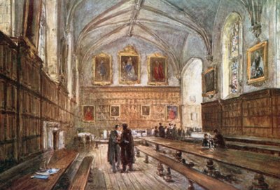Interieur van de hal, Magdalen College (kleurenlitho) door John Fulleylove