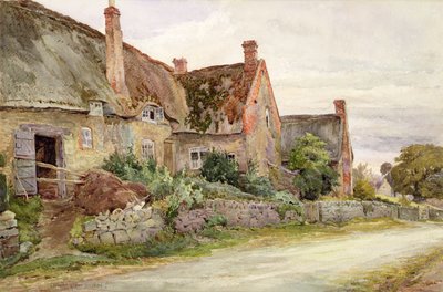 Huisje met rieten dak en aangrenzende schuur, 1881 door John Fulleylove