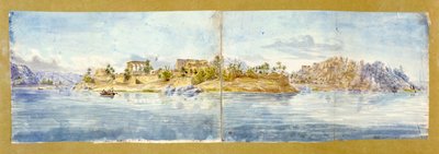 Het eiland Philae. Aquarel van John Gardner Wilkinson (1797-1875), Brits reiziger en archeoloog, 