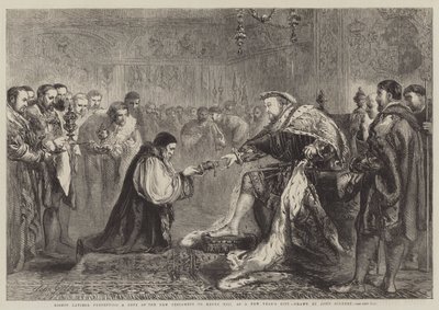 Bisschop Latimer presenteert een exemplaar van het Nieuwe Testament aan Hendrik VIII als nieuwjaarsgeschenk door John Gilbert