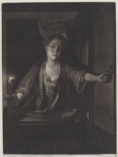 Meisje met een Kaars door John Greenwood after Nicolaas Verkolje