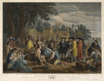 William Penns Verdrag met de Indianen, 1775 (gravure en ets met aquarel op geperst papier) door John Hall