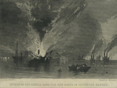 Aanval van de rebellen op onze kanonneerboten in de haven van Galveston, ca. 1863 door John Hamilton