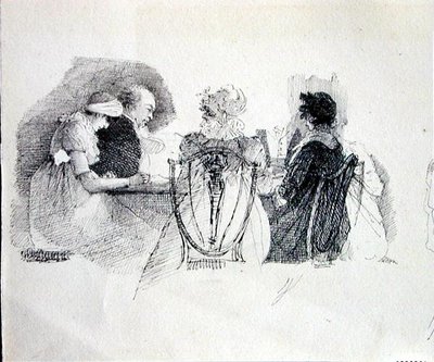 Een bijeenkomst aan een tafel (detail) door John Harden