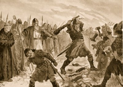 Koning Olaf de Heilige Breekt het Beeld van de God Thor, 1020 door John Harris Valda