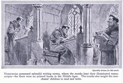 Kloosters hadden prachtige schrijfkamers, waar monniken verluchte manuscripten bewaarden, c.1950 door John Harris Valda