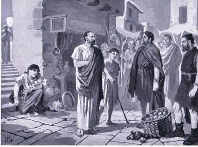 Romeinse kolonisten handelen met inheemse Daciërs, illustratie uit Hutchinsons History of the Nations VOL 4 c.1920s door John Harris Valda