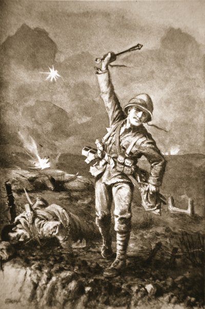 Sergeant Somers houdt de vijand tegen door hen te bombarderen terwijl een barricade werd opgeworpen door John Harris Valda